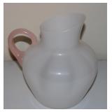 Vintage MCM Milk Glass Pitcher w/ Pink Handle