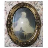Antique Gold Gilded Oval Frame w/ Convex Glass
