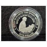 1994 NEW ZEALAND QUEEN MOTHER $5 SILVER PROOF