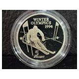 1994 NEW ZEALAND WINTER OLYMPICS $5 SILVER PROOF