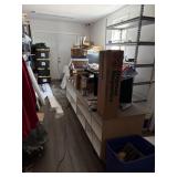 Tools plastic shelving, Christmas items, desk