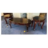 Coffee, 2 end tables, mahogany claw footed 3