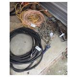 2 log chains to extension cords, water hose rake