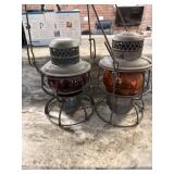 2 Railroad lanterns one orange globe air spear
