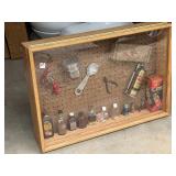 Antique bottles and showcase located storage