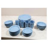 Set of Blue Plates, Bowls, Saucers and Cups