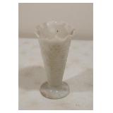 Hobnail milk glass vase with ruffled rim