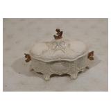 White Ceramic trinket box w/ gold accent