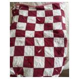 RED AND WHITE CHECK PATTERN QUILT - SOME CONDITION