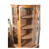 Antique Oak Curved glass Curio Cabinet 35x16x58