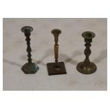 Various brass candle holders