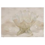 Vintage Dugan white opalescent glass tri-footed
