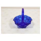Vintage Cobalt Blue pressed glass basket