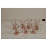 Pink Depression glass glasses optic footed