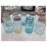 9 ASSORTED ANTIQUE BALL/ATLAS/MASON JARS