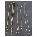 (5) ASSTD GOLD COLORED CHAIN NECKLACES