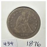 1876 SEATED LIBERTY SILVER QUARTER