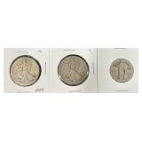 (2) CULL WALKING LIBERTY SILVER HALF DOLLARS &