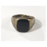 STERLING SILVER MENS ONYX RING - SIZE 11 -
