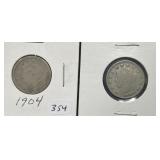 1904 & 1908 LIBERTY "V" NICKEL