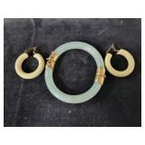 JADE LOOK BRACELET AND IVORY LOOK CLIP ON EARRINGS