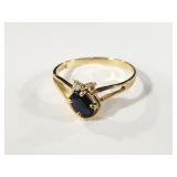 14K GOLD SAPPHIRE & DIAMOND RING SIZE 7 - 1.6GR