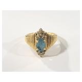 10K GOLD TOPAZ (?) & DIAMONDS RING SIZE 6.5 -