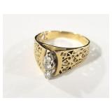 14K GOLD 3 DIAMOND FILIGREE RING - SIZE 8.5