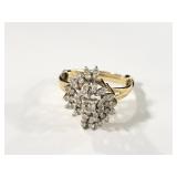 14K GOLD DIAMOND CLUSTER RING - SIZE 7 (W SIZER)