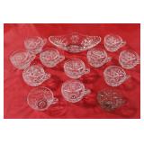 CLEAR CUT GLASS SERVING CUPS W/ DISH