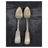 (2) COIN SILVER FIDDLEBACK TABLE SPOONS -