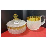 Antique Hobbs Amber Glass Crimped Edge Frosted