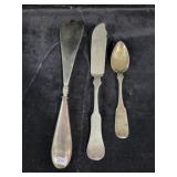 BUTTER KNIFE, SPOON, & SHOEHORN - COIN SILVER -