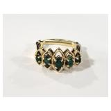 14K GOLD EMERALD RING - 5 STONES -
