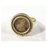 10K GOLD RING W/ COPY OF 1 OZ EAGLE COIN -