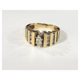 14K GOLD WIDE MARQUEE & DIAMOND RING - SIZE 6.5 -