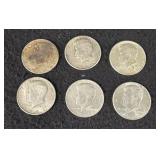 (6) 1964 KENNEDY HALF-DOLLARS - 90%