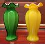 Vtg Murano Style Cased Ruffle Rimmed Vases
