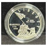 MARINE CORPS 230TH ANN. PROOF SILVER DOLLAR -