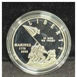 MARINE CORPS 230TH ANN. PROOF SILVER DOLLAR -