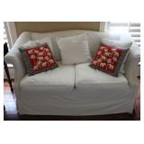 White Canvas Loveseat Sofa w/ Pillows