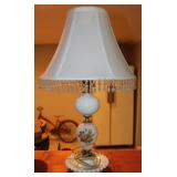 Hand Painted Hobnail Base Milk Glass Vanity Lamp