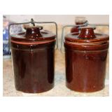 (2) Earthy Stoneware Cheese/ Butter Crocks