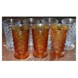 (7) Indiana Glass Whitehall Amber & Blue Tumblers