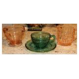 Depression Glass Creamers & Tea Cup Set