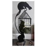 Metal Cats Looking Up & Down at Bird Cage Planter