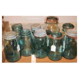 Collection of Blue Glass Ball Canning Jars