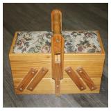 Small Wooden Sewing Box w/ Contents