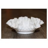 Fenton Hobnail Milk Glass Ruffled Nut Dish
