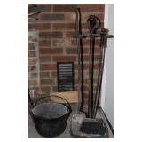 Cast Iron Fireplace Tool Set w/ Cauldron